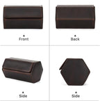 Genuine Leather Watch Roll Travel Case, Vintage Full Grain Leather Hexagon - Image 2