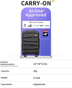 Carry On Luggage 22x14x9 Airline Approved, 20 Inch Ultra Lightweight Hardshell - Image 7