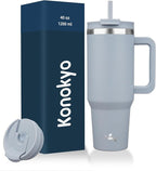40 oz Tumbler with Handle and 2 Straws, 2 in 1 Lid Insulated Water Bottle by Konokyo