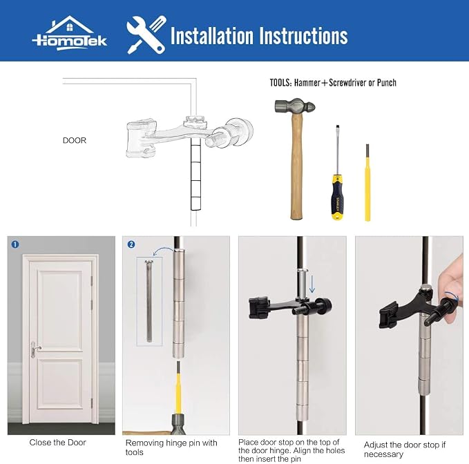 HOMOTEK 36 Pack Hinge Pin Bright Brass Door Stopper, Adjustable Deluxe Heavy - Image 4