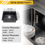 Black Kitchen Sink, Stainless Steel Topmount Bar Sink 22x18x9 Inch Single Bowl - Image 6