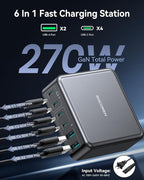 270W USB C Charger Block, Rocoren 6 Port Multi USB-C Charging Station, 100W PD - Image 2