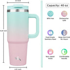 40 oz Tumbler with Handle and 2 Straws, 2 in 1 Lid Insulated Water Bottle - Image 4