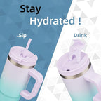 30 oz Tumbler with Handle and 2 Straws, 2 in 1 Lid Insulated Water Bottle - Image 2