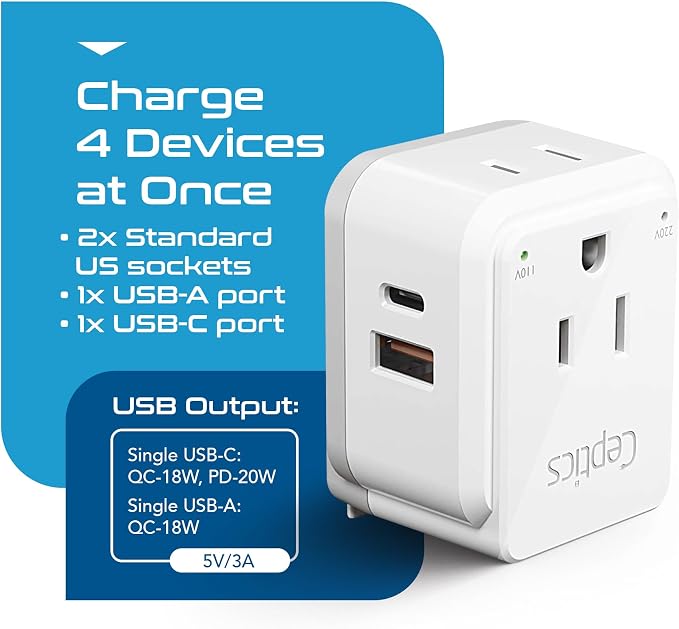 Ceptics International Power Plug Adapter Travel Set, 20W PD & QC, Safe Dual USB - Image 6