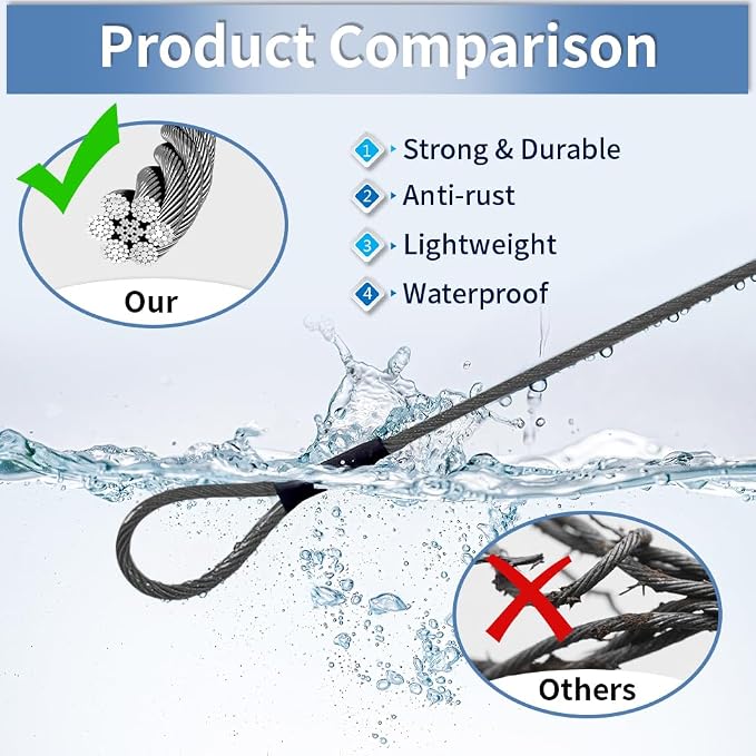 3.3mm Outdoor Travel Stainless Steel Security Cable-15ft Luggage Lock Safety - Image 3