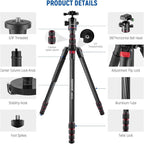 NEEWER Upgraded 80.7" Carbon Fiber Camera Tripod Monopod - Image 9