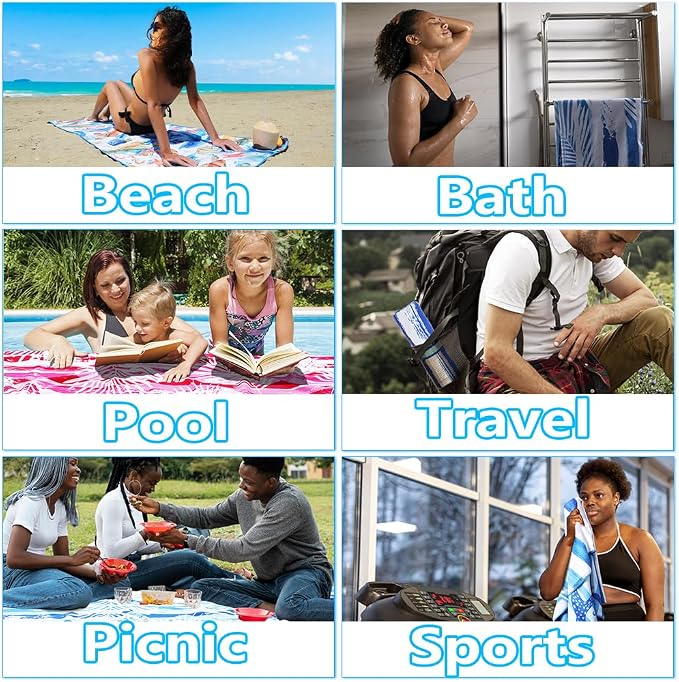 2 Pack Microfiber Thin Lightweight Beach Towel Sand Free Quick Dry Absorbent - Image 7