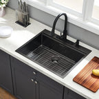 25 Kitchen Sink Drop-In Workstation, 25 x 22 Inch Gunmetal Black Stainless - Image 3