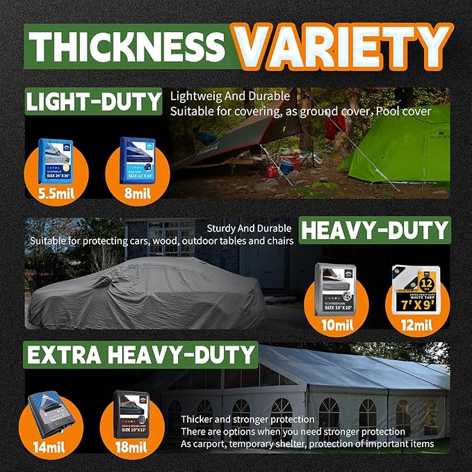 RAINDEWAY Tarps Heavy Duty Waterproof 15x15 Feet, 10Mil Multipurpose Poly Tarp - Image 8