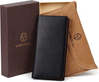 VISOUL Mens Leather Long Bi-fold Checkbook RFID Blocking Wallets, Breast Pocket - Image 6