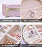 TAIMY Travel Jewelry Organizer, Small Round Velvet Travel Jewelry Case - Image 3