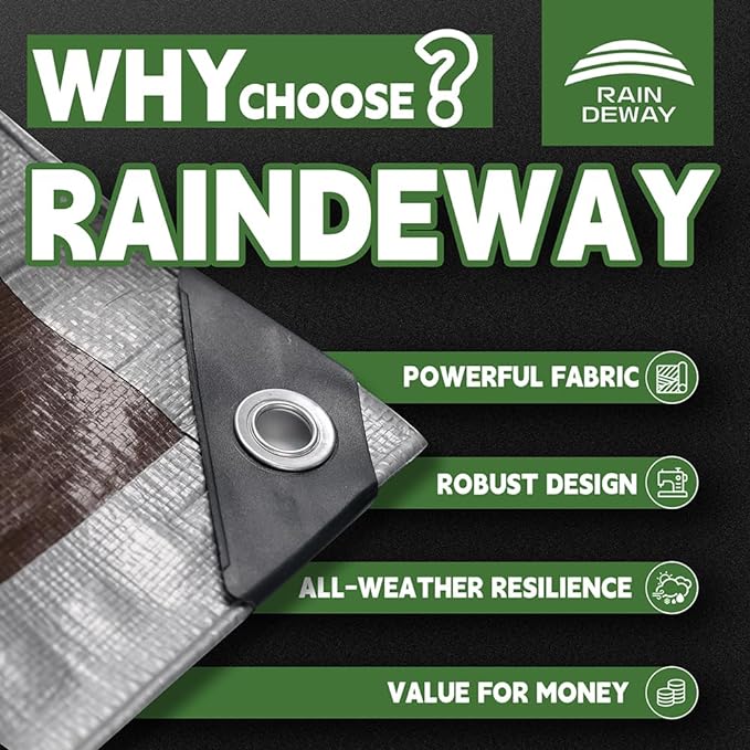 RAINDEWAY Small Tarps Heavy Duty Waterproof 5x5 Feet, 10Mil Multipurpose Poly - Image 2