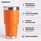 NORDAY | Tumbler with Lid - 30oz - Orange Insulated Tumbler - Stainless Steel - Image 2