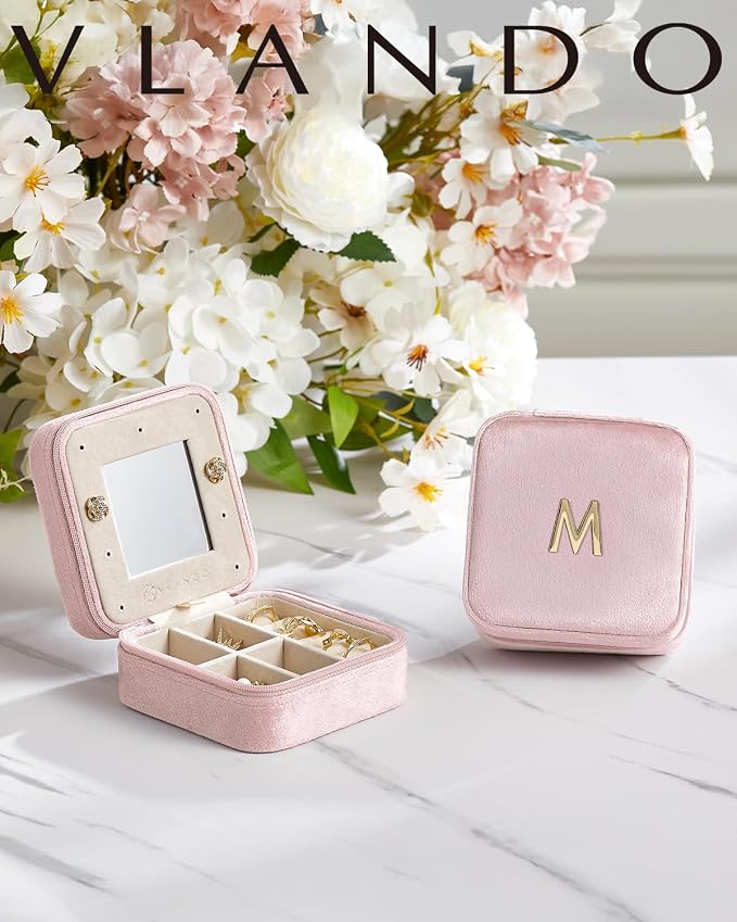 Vlando First Mothers day Gifts for New Mom, M Initial Travel Jewelry Case - Image 2