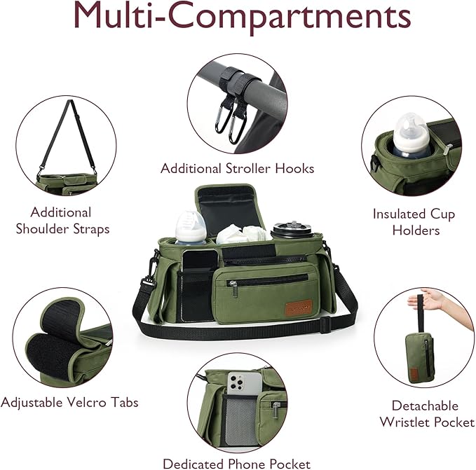 Momcozy Universal Baby Stroller Organizer, 2 Insulated Cup Holder, Detachable - Image 2