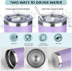 20oz Tumbler with Straw and Brush, Stainless Steel Vacuum Insulated tumbler - Image 3
