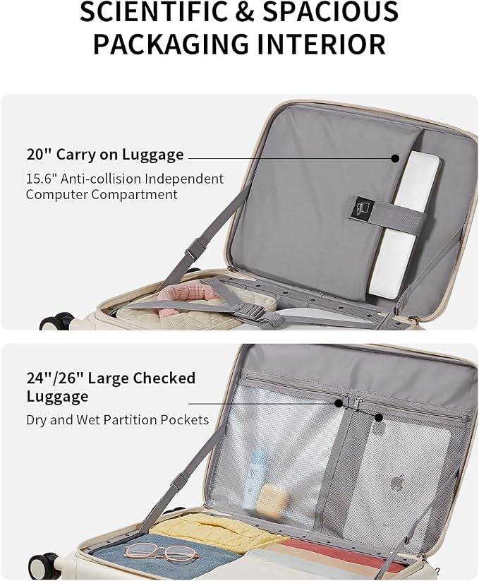 aji Expandable Top Open Carry On Luggage 22x14x9 Airline Approved, 20 Inch Hard - Image 5