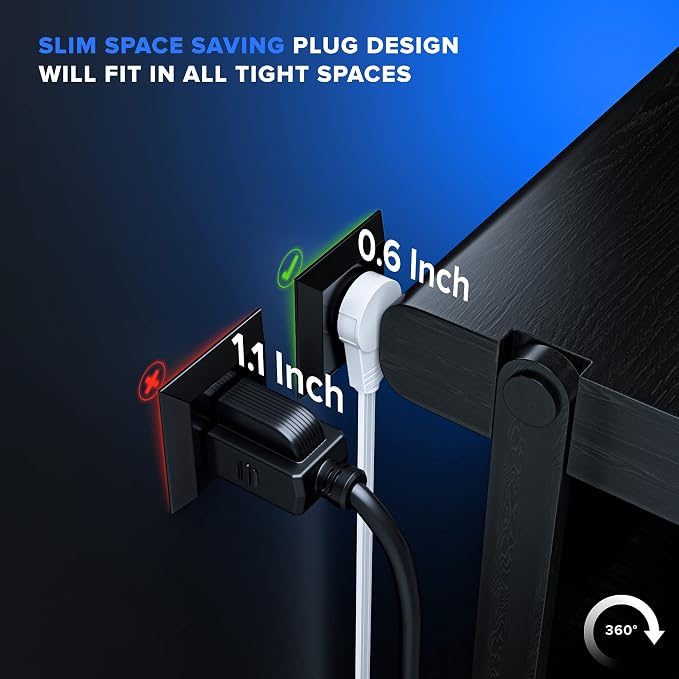 Maximm Cable 3 Ft 360° Rotating Flat Plug Extension Cord/Wire, 16 AWG Multi 3 - Image 2