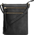 DELUXITY Crossbody Purse Bag Shoulder Bag Multi Pocket Zipper Purse | Black by Deluxity
