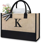 TOPDesign Initial Jute/Canvas Tote Bag, Personalized Present Bag, Suitable by TOPDesign