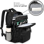 ZORFIN 26L Black Backpack for College, and Travel: Water Resistant Bookbag - Image 4