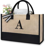 TOPDesign Initial Jute/Canvas Tote Bag, Personalized Present Bag, Suitable by TOPDesign