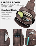 FADEON Large Sling Bag for Women, Leather Crossbody Purse Designer Anti Theft - Image 5