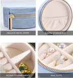 TAIMY Plush Velvet Travel Jewelry Box, Round Mini Travel Jewelry Case - Image 3