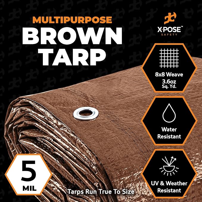 Multipurpose Protective Cover Brown Poly Tarp 10' x 15' - Image 2