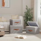 Collapsible Storage Bins with Lids, 1 Pack Linen Foldable Cloth Baskets - Image 3