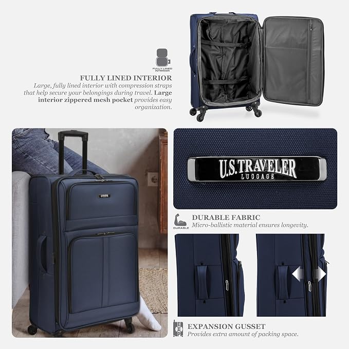U.S. Traveler Anzio Softside Expandable Spinner Luggage, Checked-Large 30-Inch - Image 4