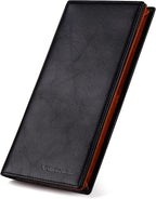 VISOUL Mens Leather Long Bi-fold Checkbook RFID Blocking Wallets, Breast Pocket by VISOUL