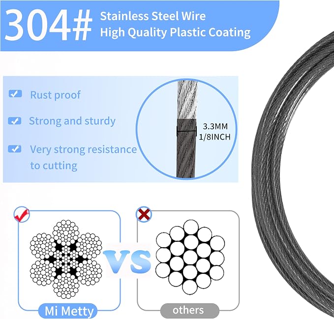 3.3mm Outdoor Travel Stainless Steel Security Cable-15ft Luggage Lock Safety - Image 2