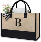 TOPDesign Initial Jute/Canvas Tote Bag, Personalized Present Bag, Suitable by TOPDesign