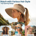 NPJY Sun Hats for Women Wide Brim Roll-Up Beach Ponytail Hat Packable Foldable - Image 4
