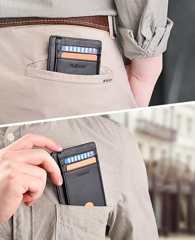 Buffway Slim Minimalist Front Pocket RFID Blocking Leather Wallets - Image 6