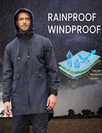 COOFANDY Men's Long Raincoat Ligtweight Rain Jacket Waterproof Outdoor Jackets - Image 2