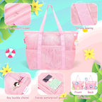 Tagitary Mesh Beach Bag with Zipper Large Beach Tote Waterproof Sandproof with - Image 3
