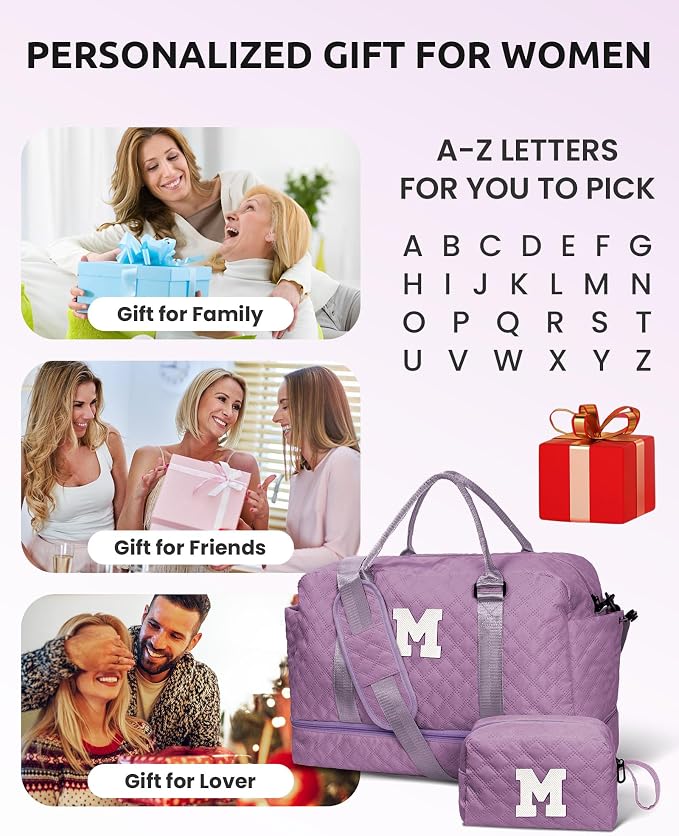 Duffle for Women with Shoe Compartment, Personalized Weekender with Shoulder - Image 2