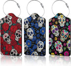 3 Pack PU Sugar Skull and Flowers Leahter Luggage Tag by Unknown