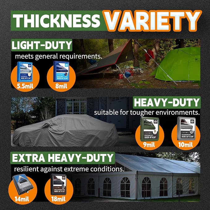 10x20 Feet Tarp Waterproof, 9Mil Thick, Finished Size Tarps, UV Resistant - Image 8